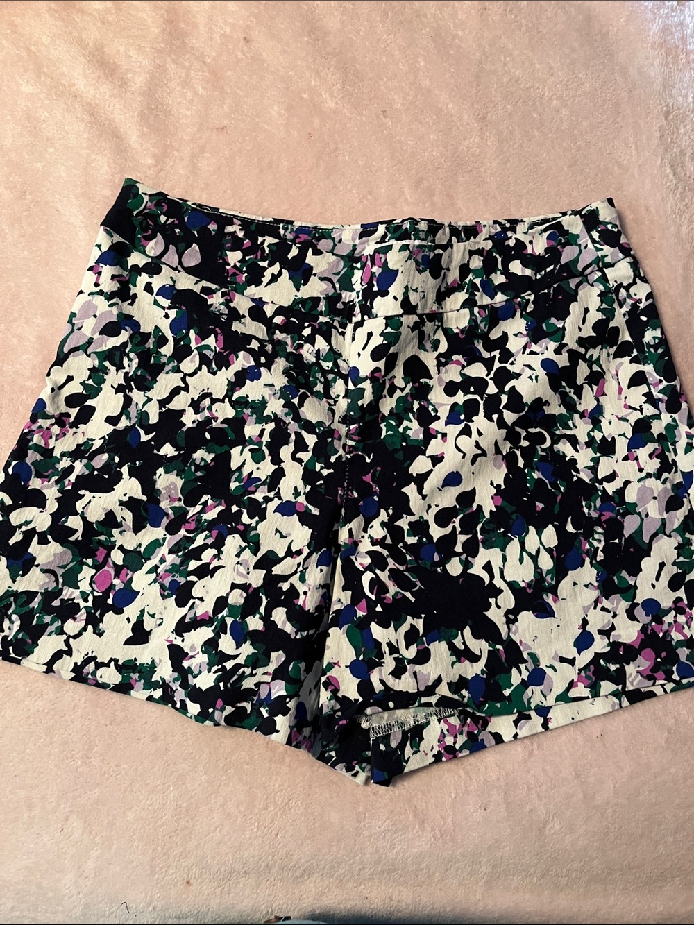 Margaret M Abstract Splatter Bermuda Shorts — Black, White, Green & Purple